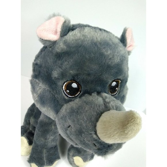 GREY RHINO 11" Natural Color Jungle Animal Soft Eyes Plush Kellytoy Original Toy - Picture 2 of 11